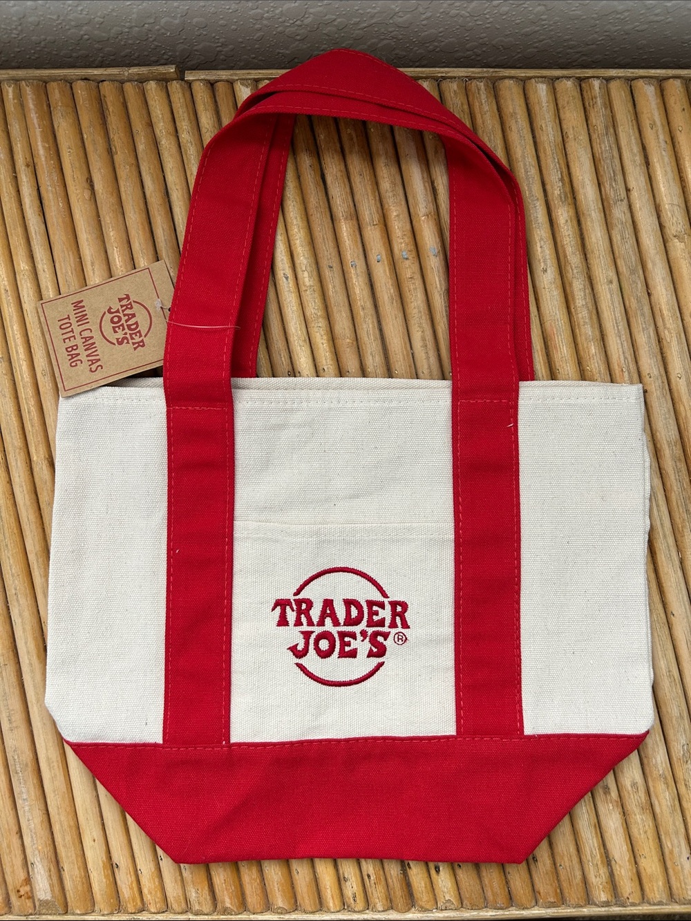 Mini Trader Joe’s Red and Natural Canvas Tote Bag